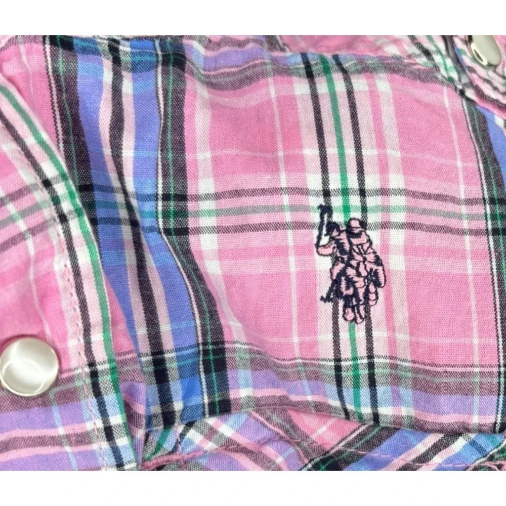 Polo Ralph Lauren Kids Boys‎ Poplin Short Sleeve Shirt Size 5/6 Pink Blue